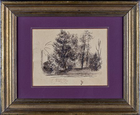 Alberto Ziveri (Roma, 1908 - Roma, 1990) Paesaggio con alberi e palme China...