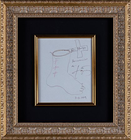 Antoni Tapies (Barcellona, 1923 - Barcellona, 2012) Souvenir 1999 biro e...