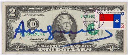 Andy Warhol (Pitsburg, 1928 - New York, 1987) Two Dollars cm 6,5x15,5 Firma e...