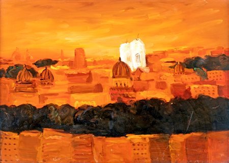 Carlo Quaglia (1:Principale) (Terni, 1903 - Roma, 1970) Tetti di Roma Olio su...