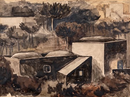 Renato Guttuso (Bagheria, 1911 - Roma, 1987) Case nella campagna Vesuviana...