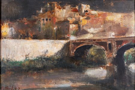 Ugo Attardi (Genova, 1923 - Roma, 2006) Ponte Milvio 1959 Olio su tela cm...