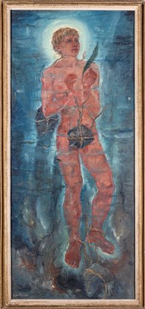 Renato Martinotti San Giusto Olio su tela cm 180x77 Firma in basso a sinistra...