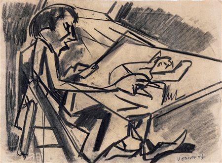 Emilio Vedova (Venezia, 1919 - Venezia, 2006) Il Pittore 1949 Carboncino su...