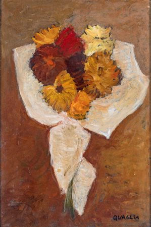 Carlo Quaglia (Terni, 1903 - Roma, 1970) Mazzo di fiori Olio su faesite cm...