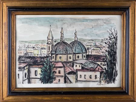 Domenico Purificato (Fondi, 1915 - Roma, 1984) Tetti di Roma 1966 Tempera su...