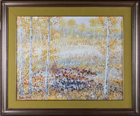 Michele Cascella (Ortona, 1892 - Milano, 1989) Paesaggio con fiori e faggi...