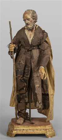 San Giuseppe, scultura da presepe, base in legno 