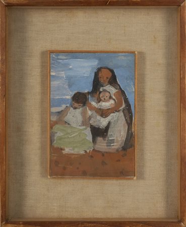 "Maternità" olio, sec.XX<br>cm. 12x19