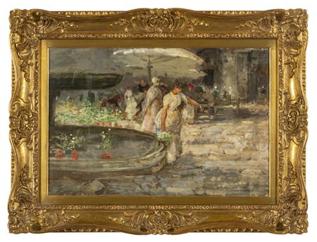 MOSE' BIANCHI (1840-1904) <br>Fioraie<br>olio su 