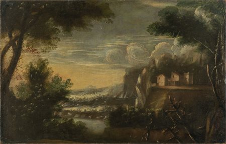 Scuola veneta sec.XVIII "Paesaggio" olio<br>cm. 