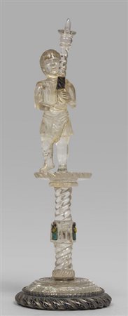 Portatore di cero, scultura in cristallo di rocca 