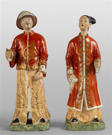 Magò, coppia di sculture in porcellana con teste 