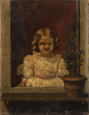 "Bambina al davanzale" olio sec.XIX (cm 22,5x30) 