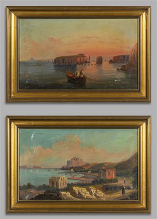 "Vedute napoletane" coppia di olii<br>cm. 56x33