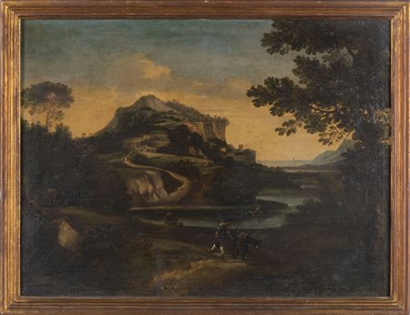 Scuola italiana sec.XVIII "Paesaggio con fiume 
