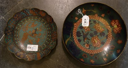Due piatti cloisonnè, Giappone fine 