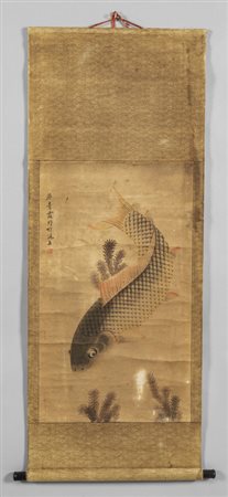 Tanka raffigurante carpa, Cina 