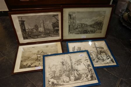 Cinque stampe raffiguranti Venezia di varie 