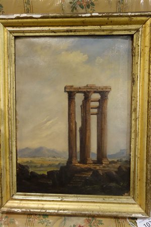 Scuola lombarda sec.XIX "Rovine" olio<br>cm.27x36