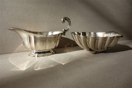 Conchiglia e saliera in argento<br>gr.270