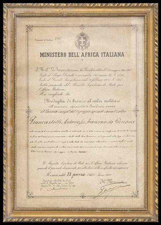 ITALIA, REGNO<br>Diploma di medaglie di bronzo al valor militare 