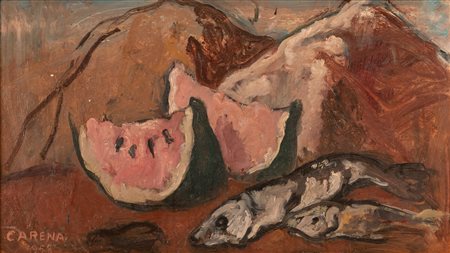 Natura morta con cocomero e pesci