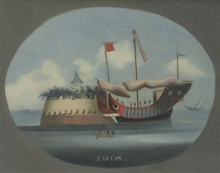 Scuola cinese del XIX secolo Bogue e Canton, velieri cinesi, coppia di...