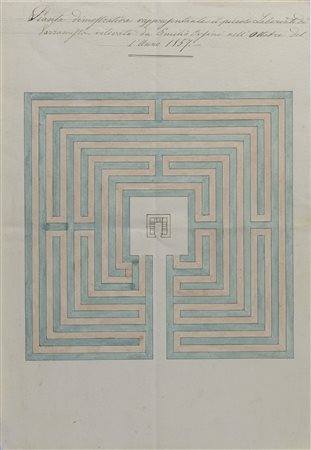 Italia XIX secolo Labirinto Inchiostro bruno e acquarello su carta mm. 315x218