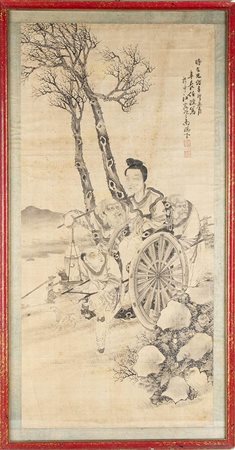 DIPINTO A INCHIOSTRO SU SETA CON XIWANGMU E SAGGI TAOISTI