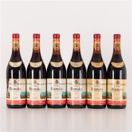  
Lotto di 6 bottiglie Barolo Cantine dei Marchesi di Barolo 1975
 