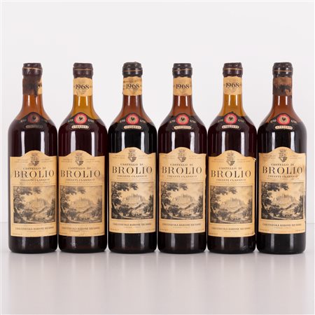  
Lotto di 6 bottiglie Chianti Brolio Casa Vinicola Barone Ricasoli 1968
 