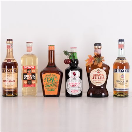  
Lotto di 6 bottiglie in confezione vintage Stock S.p.A. Anni '80
 