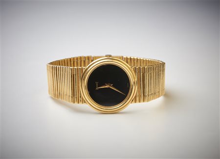  PIAGET - Orologio da donna ultra slim con cassa tonda, quadrante nero in oro giallo 750/1000, modello 904. .