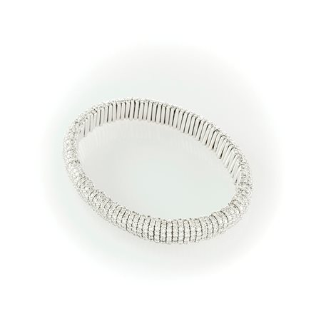 Bracciale a maglia elastica Gismondi in oro bianco e diamanti bianchi taglio brillante