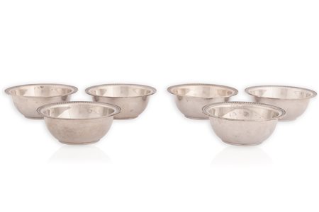 6 ciotoline in argento stile impero