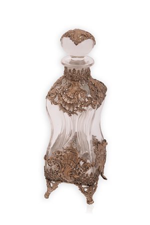 Bottiglia portaprofumo in cristallo con inserti in metallo argentato