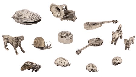 Lotto in argento di animali e strumenti musicali composto  da 13 pezzi