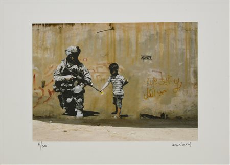 Da Banksy SENZA TITOLO eliografia su carta, cm 28,5X38; es. 77/300 firma in...