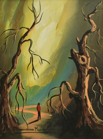 Romano Mussolini SOLITUDINE tecnica mista su tela, cm 40x30 firma sul retro:...