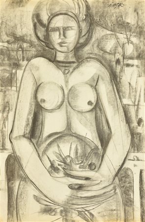 GIANBAR (Gianni Baretta) NUDO CON FRUTTA carboncino su carta applicata su...