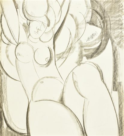 GIANBAR (Gianni Baretta) DAFNE carboncino su carta applicata su cartoncino,...