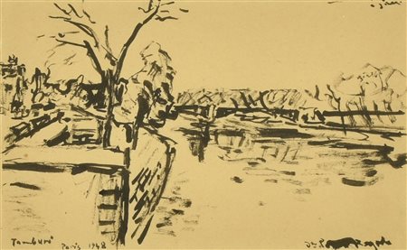 Orfeo Tamburi PARIS china su carta, cm 12,3x19,7 firma, titolo e data...