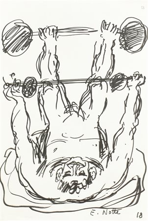 Emilio Notte SOLLEVATORE DI PESI pennarello su carta, cm 47x31 firma