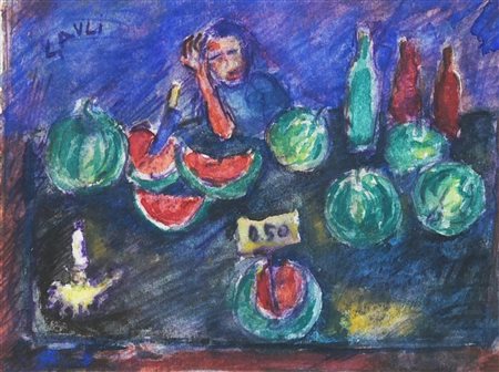 Piero Gauli VENDITORE DI ANGURIA acquerello su carta, cm 17,5x23,5 firma sul...