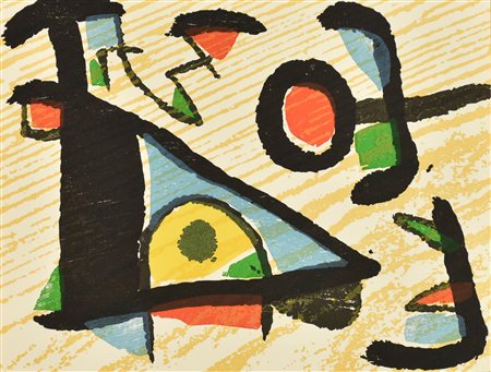 Joan Miro' COMPOSIZIONE xilografia su carta (d'apres), cm 32x24, es. s.t.