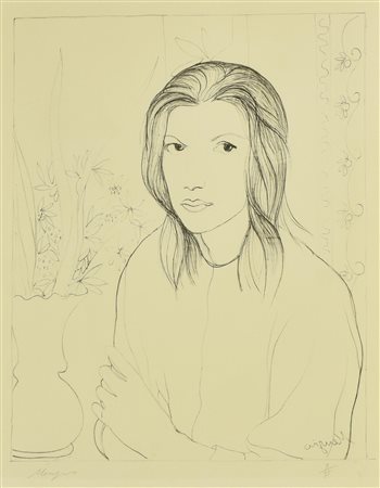 Francesco Menzio RITRATTO DI DONNA litografia su carta, cm 70x50; es. 3/55 firma