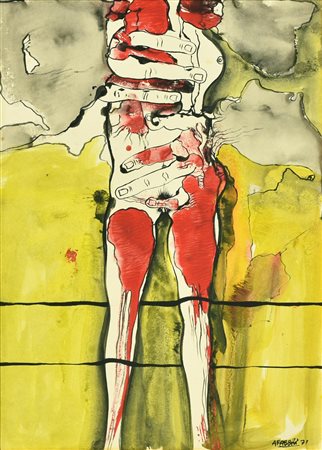 Agenore Fabbri SENZA TITOLO tecnica mista su carta applicata su tela, cm...