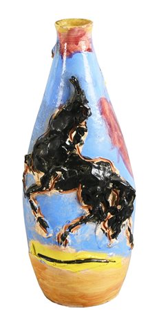 Umberto Ghersi VASO ceramica smaltata e decorata, altezza cm 33 firma sotto...