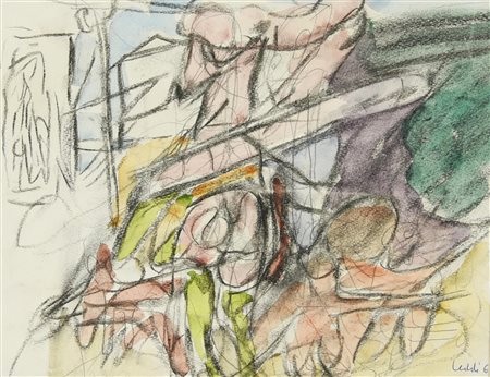 Piero Leddi SENZA TITOLO carboncino, pastelli e acquarello su carta, cm...